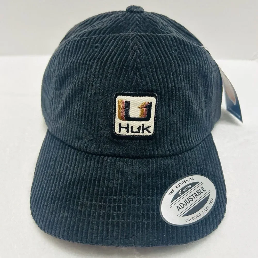 Huk Full Corduroy Fishing Strap Adjustable‎ Hat Cap Black Outdoors Workwear